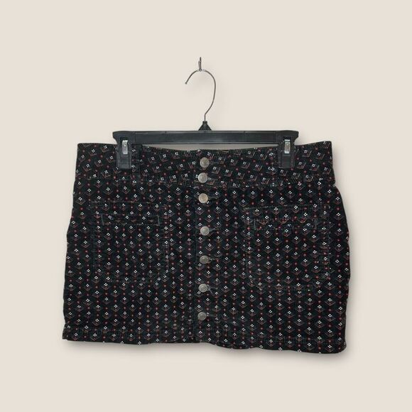 Free People We The Free Black Corduroy Joanie Printed Mini Skirt Size 29 - Picture 3 of 7